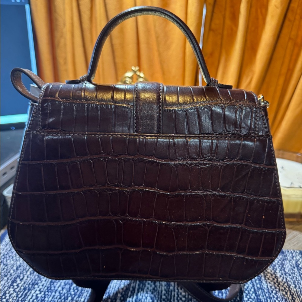 Brahmin Dark Brown Croc-Embossed Leather Satchel with Gold Hardware - Picture 4 of 11